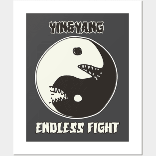 yin yang endless fight cartoon style illustration Posters and Art